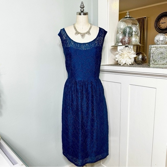 Lane Bryant Teal Blue Lace Overlay Midi A-Line Dress Size 26 - Picture 2 of 13